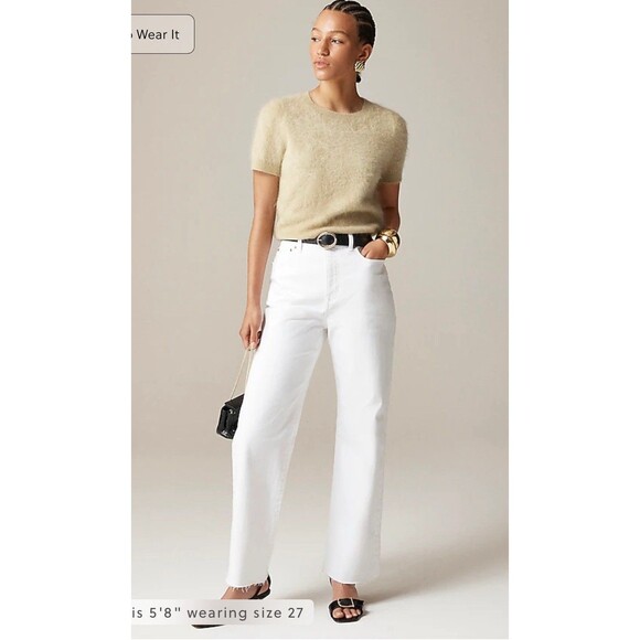 J.CREW Curvy Slim-wide Jeans Denim Size 27 Whte NEW CH837 Classic Preppy Raw Hem - Picture 1 of 16